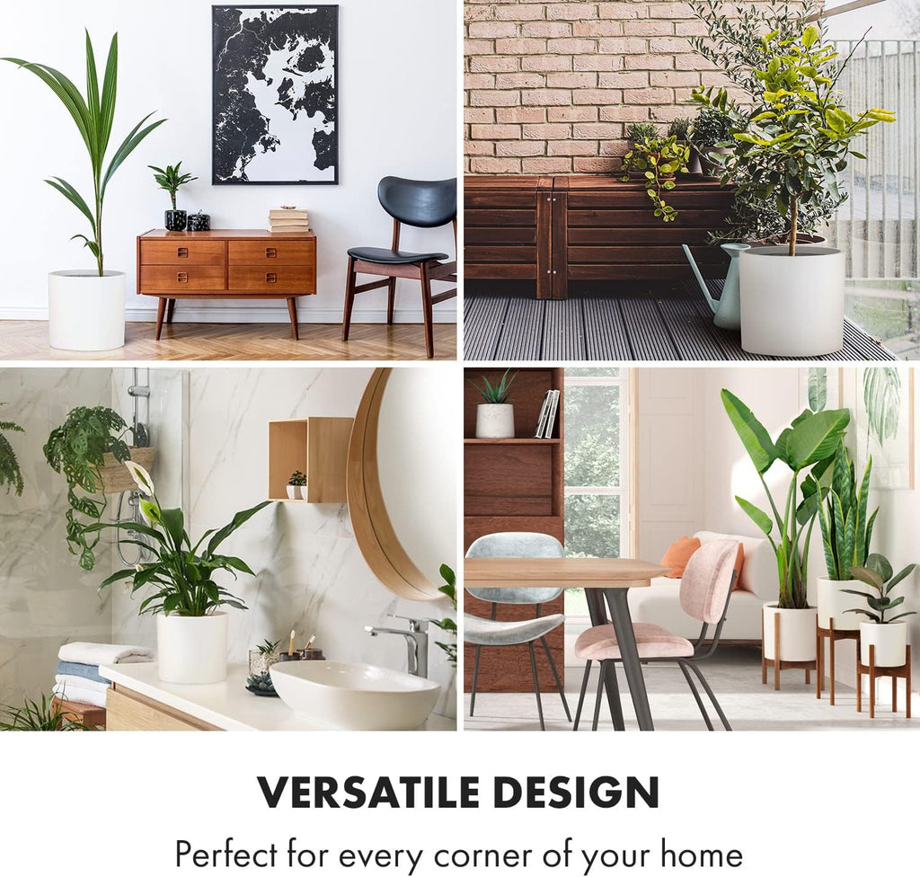 Fox & Fern Large Planter for Indoor or Outdoor, Matte White, 14.6 Inch | UV & Frost Resistant, 70% Lighter than
