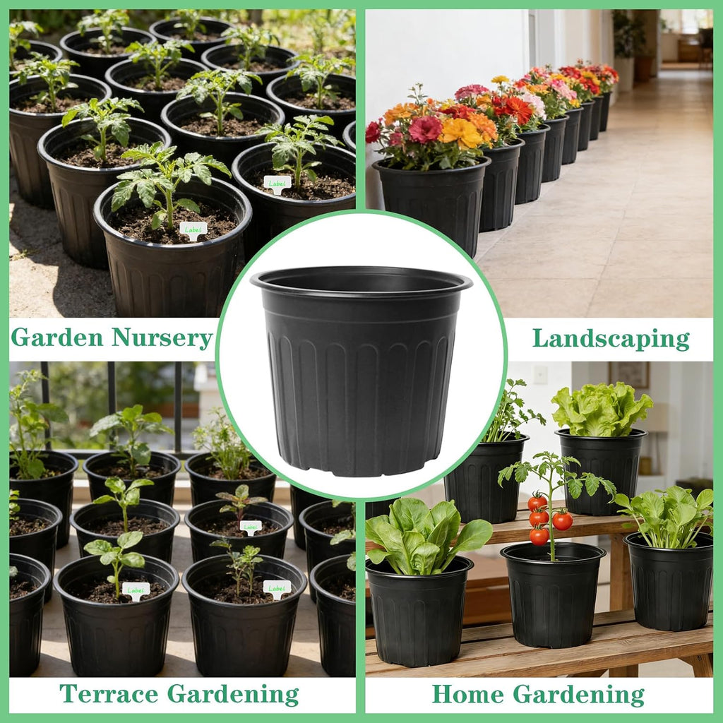60-Pack 2 Gallon Flexible Plastic Plant Pots with 50Pcs Plant Labels,Thickened Soft Seed Starting Container for Indoor
