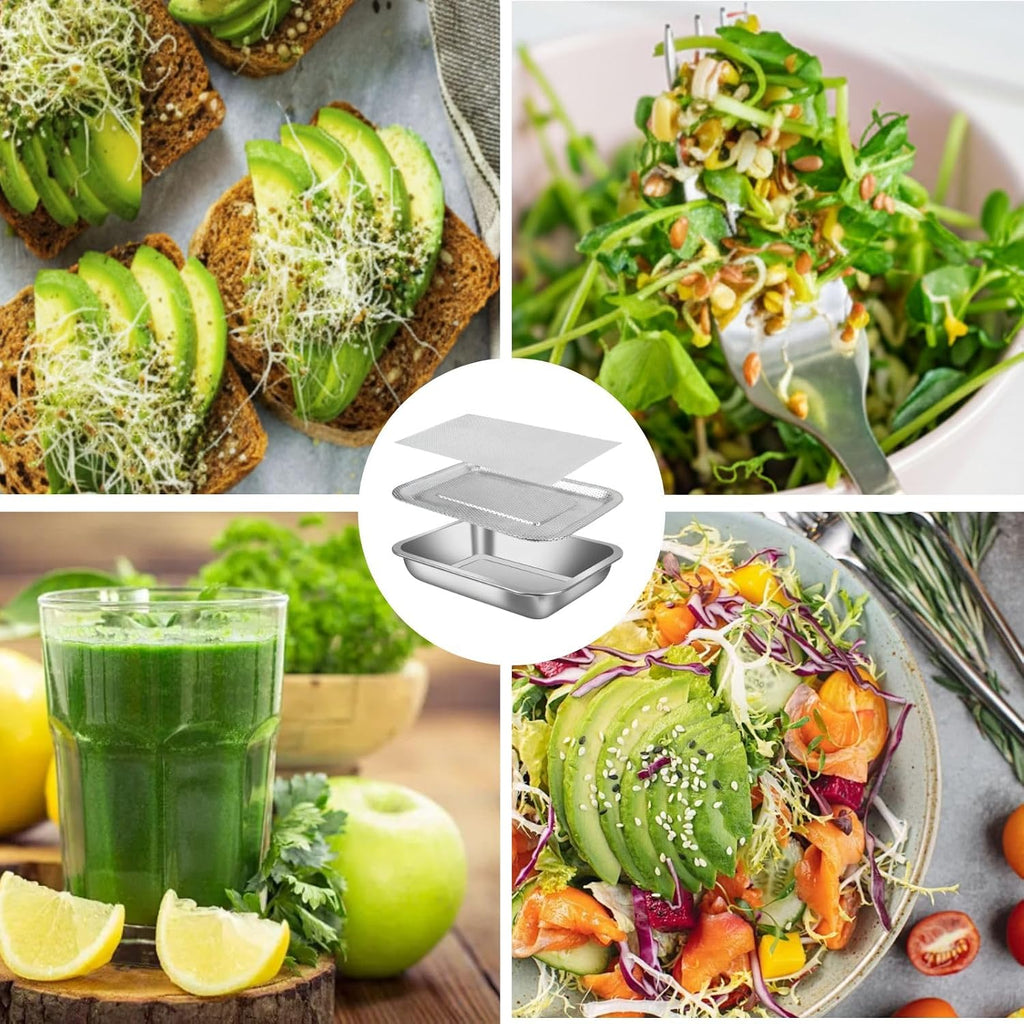 Stainless Steel Sprouting Trays -3pack,Seed Sprouting Kit, Microgreens Growing Kit, Plant Germination Tray with Filter