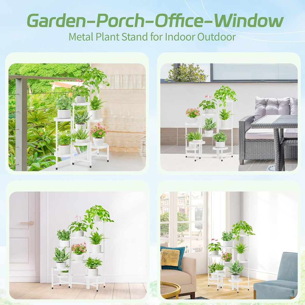 iDavosic.ly Plant Stand Indoor Outdoor, 8 Tier Metal Corner Shelf, White | Tiered Flower Display Holder, Folding Multi