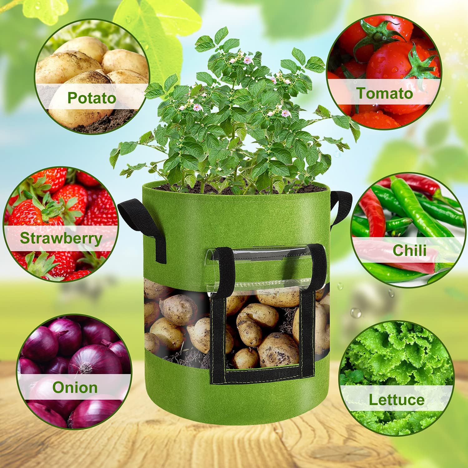 Visible Tomato/Strawberry/Sweet Potato/Carrot/Potato Grow Bags 7 Gallon 3-Pack, Heavy Duty Thickened Aeration Nonwoven