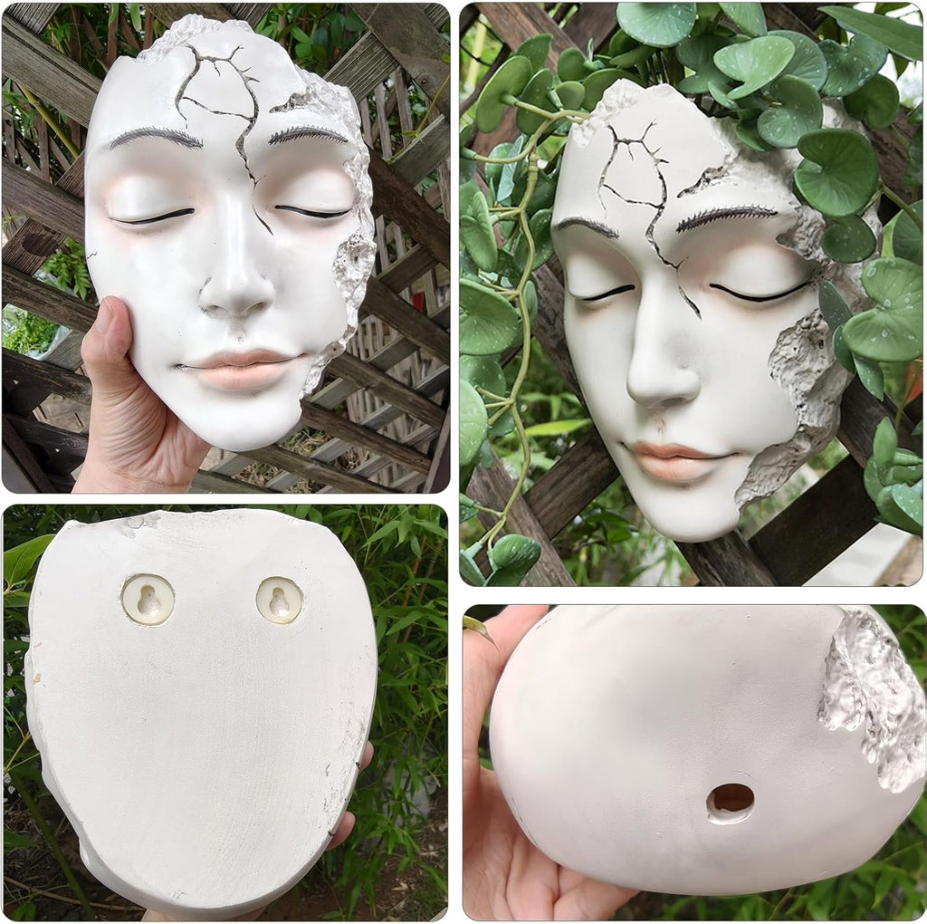 Elegant Face Wall Planter - Matte White Resin Flower Pot with Drainage Hole, 7.5" Artistic Hanging Vase for Succulents