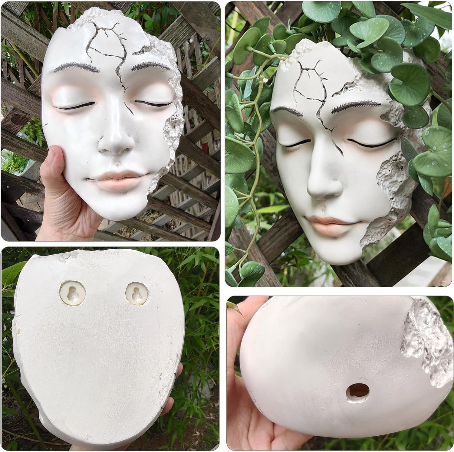 Elegant Face Wall Planter - Matte White Resin Flower Pot with Drainage Hole, 7.5" Artistic Hanging Vase for Succulents