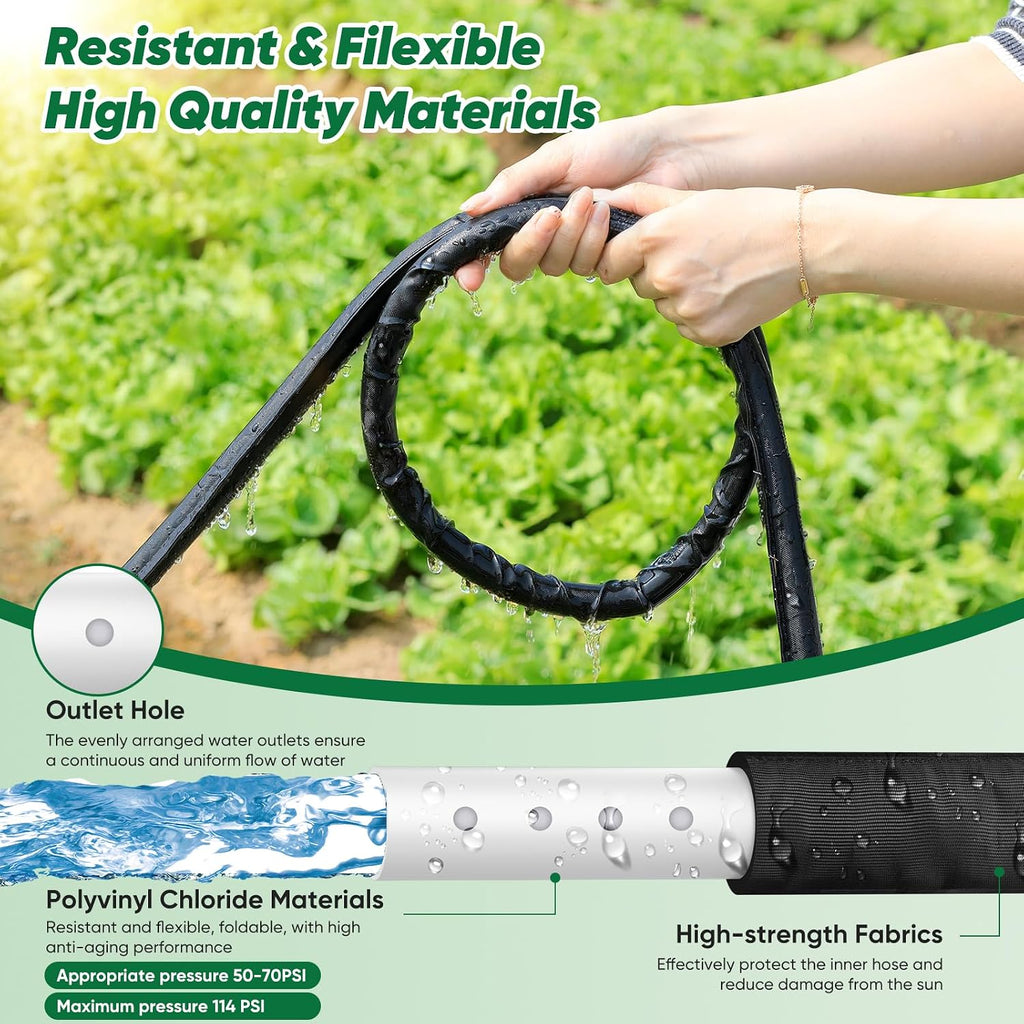 Garden Hose 50 ft, Leakproof Design Soaker Hose, Water Hose With Drip Irrigation System, 1/2 Linkable Consistent Drip