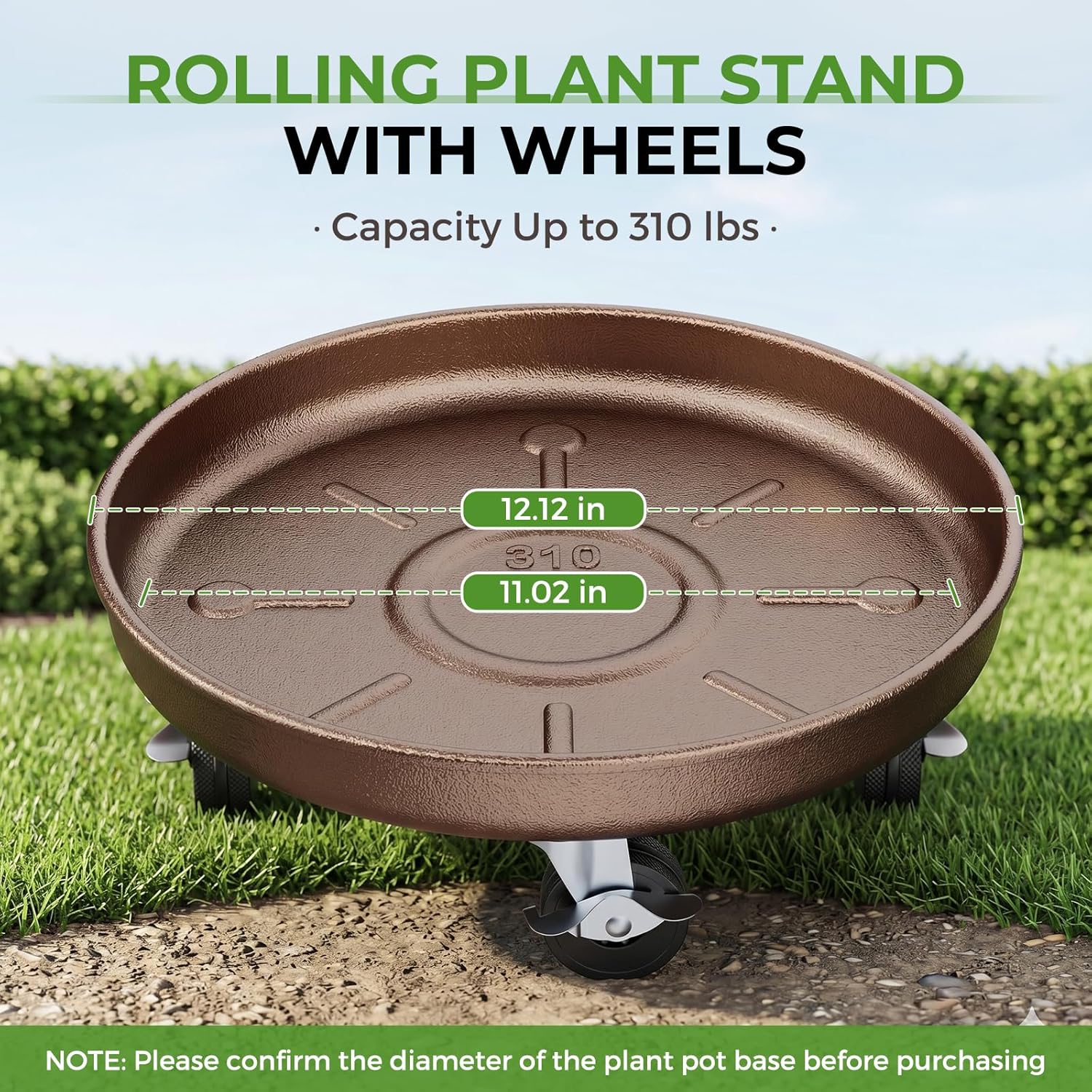 Plant Caddy With Wheels 12" Metal Plant Saucers for Indoors 310 Lb Capacity | Rolling Plant Stand, 360° Locking Casters