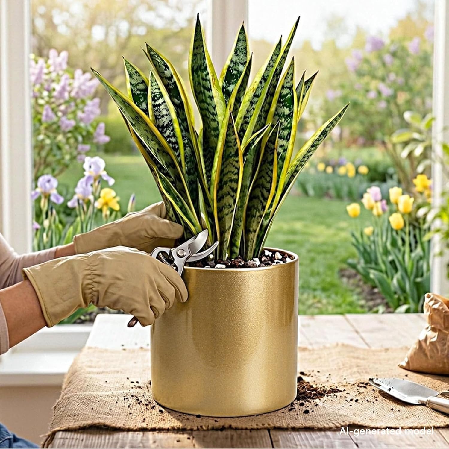 Gold Metal Plant Pot with Drainage Hole, 7 Inch Mid Century Modern Small Pot Indoor Outdoor Planters for Succulents