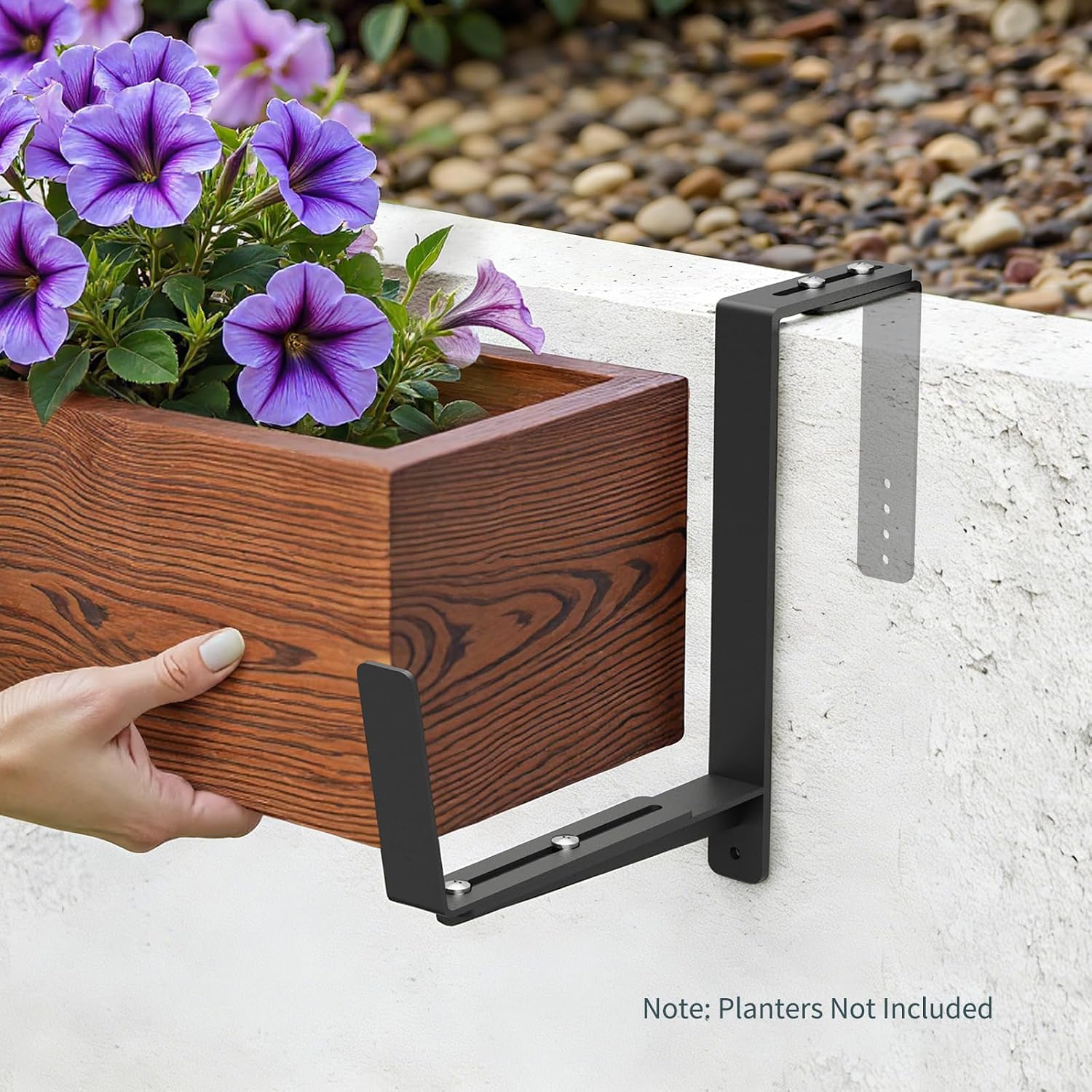 Window Box Brackets, Adjustable Planter Box Brackets, Heavy Duty Iron Flower Box Brackets for Railings, with Enhanced