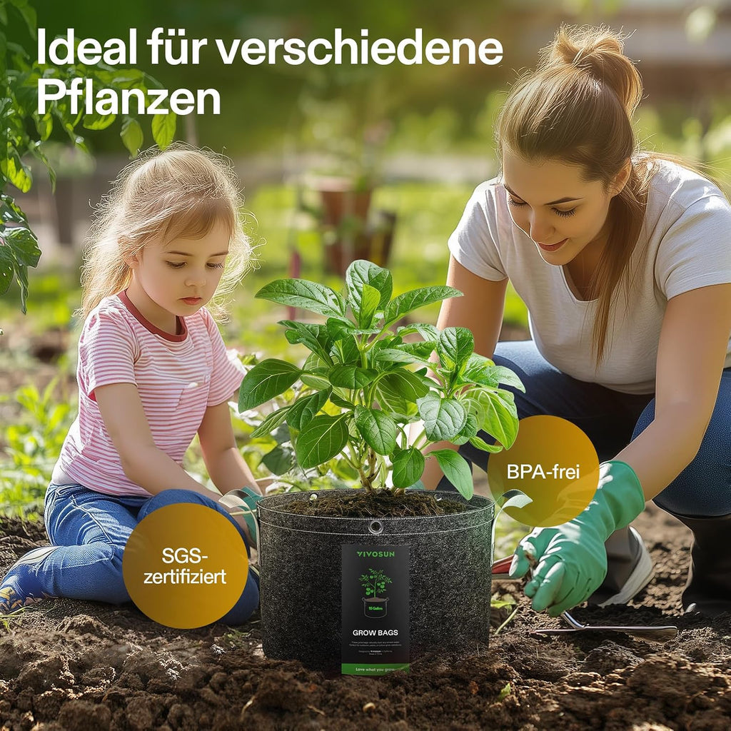 VIVOSUN 5-Pack 15 Gallon 500G Fabric Grow Bags with Strap Handles | Metal Rings for LST, Breathable Fabric, Excellent