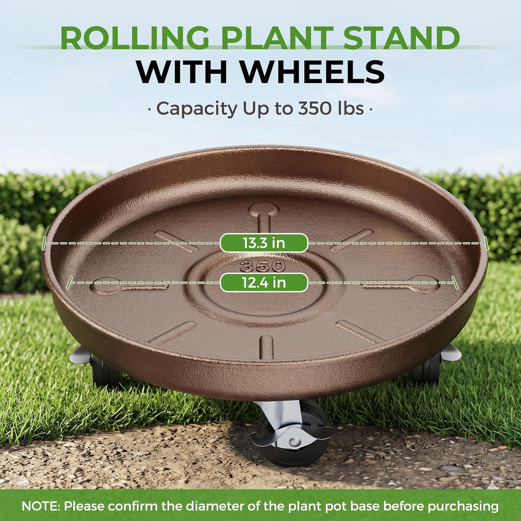 Plant Caddy With Wheels 13" Metal Plant Saucers for Indoors 350 Lb Capacity | Rolling Plant Stand, 360° Locking Casters