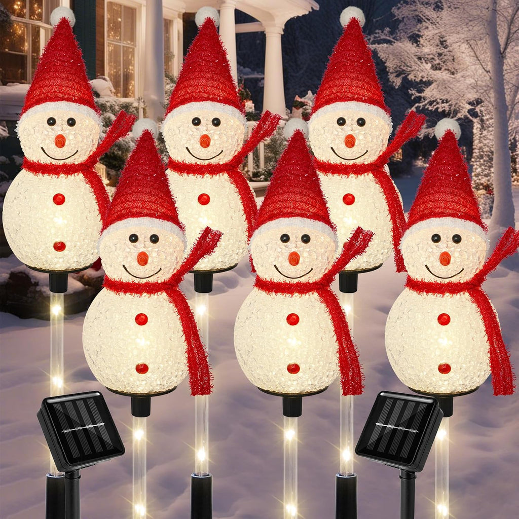 Solar Christmas Snowman Pathway Lights Outdoor Decoration, 6 Pack