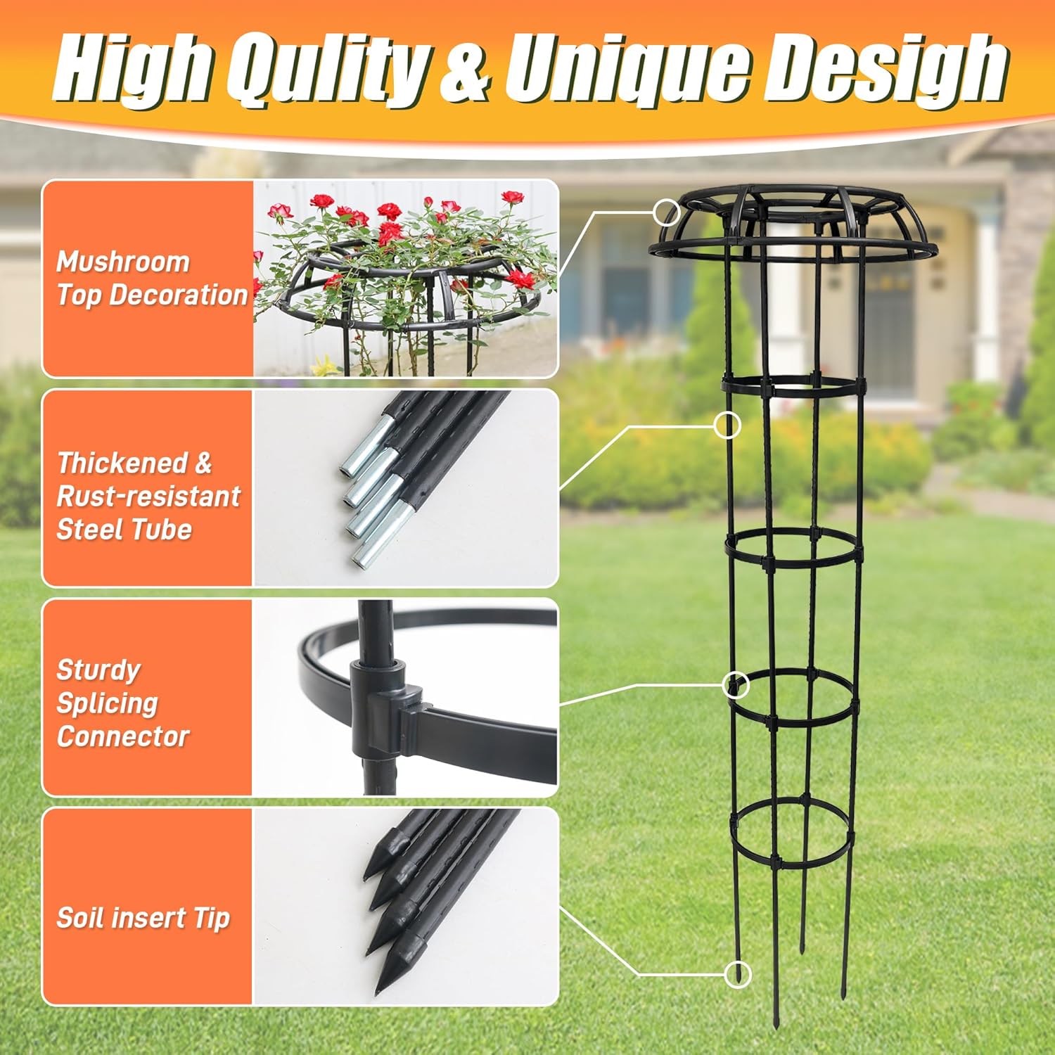 65 Inch Garden Trellis for Climbing Plants Outdoor, Mushroom Top Trellis for Potted Plants, Vines, Roses, Clematis, and