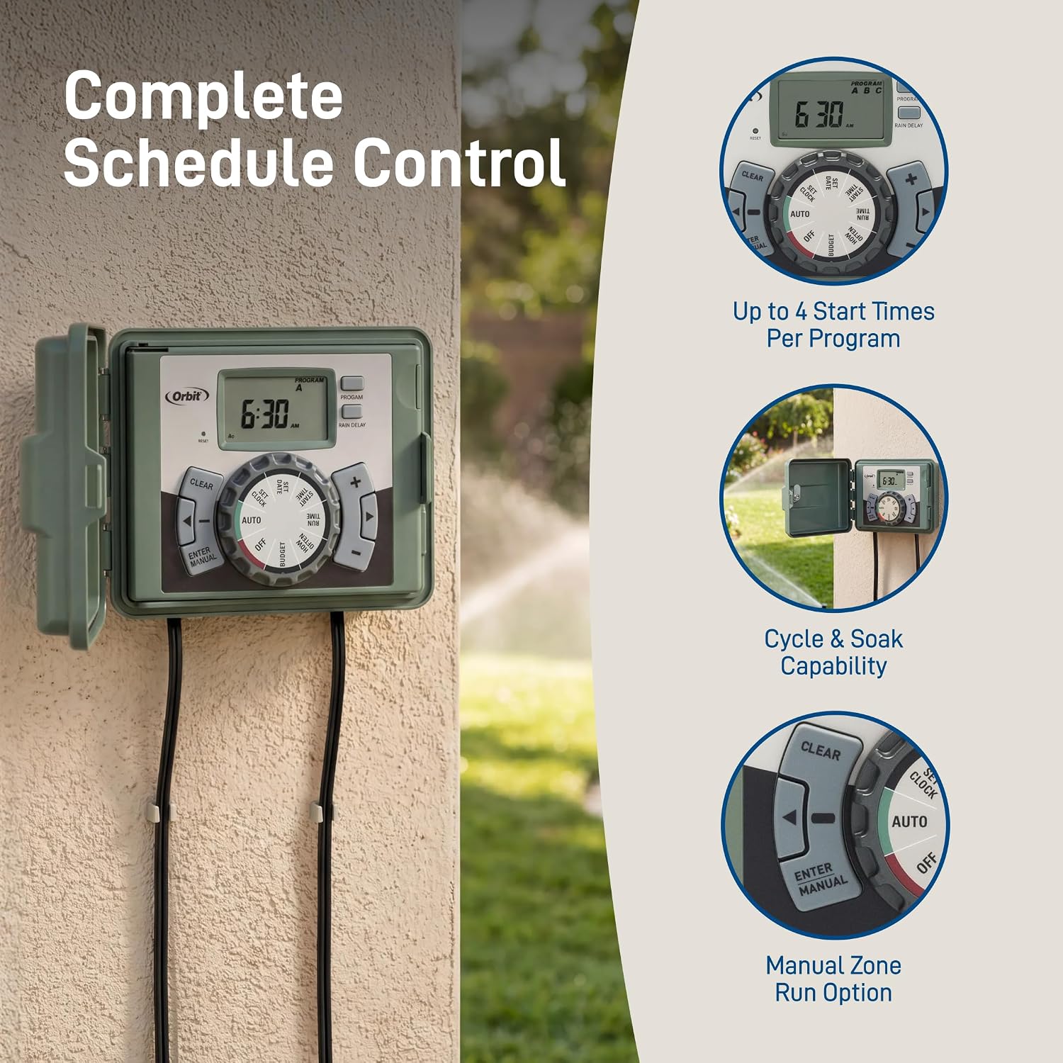 Orbit 4-Station Outdoor Swing Panel Sprinkler System Timer - for Residential Lawn Watering - Multi-Station Irrigation