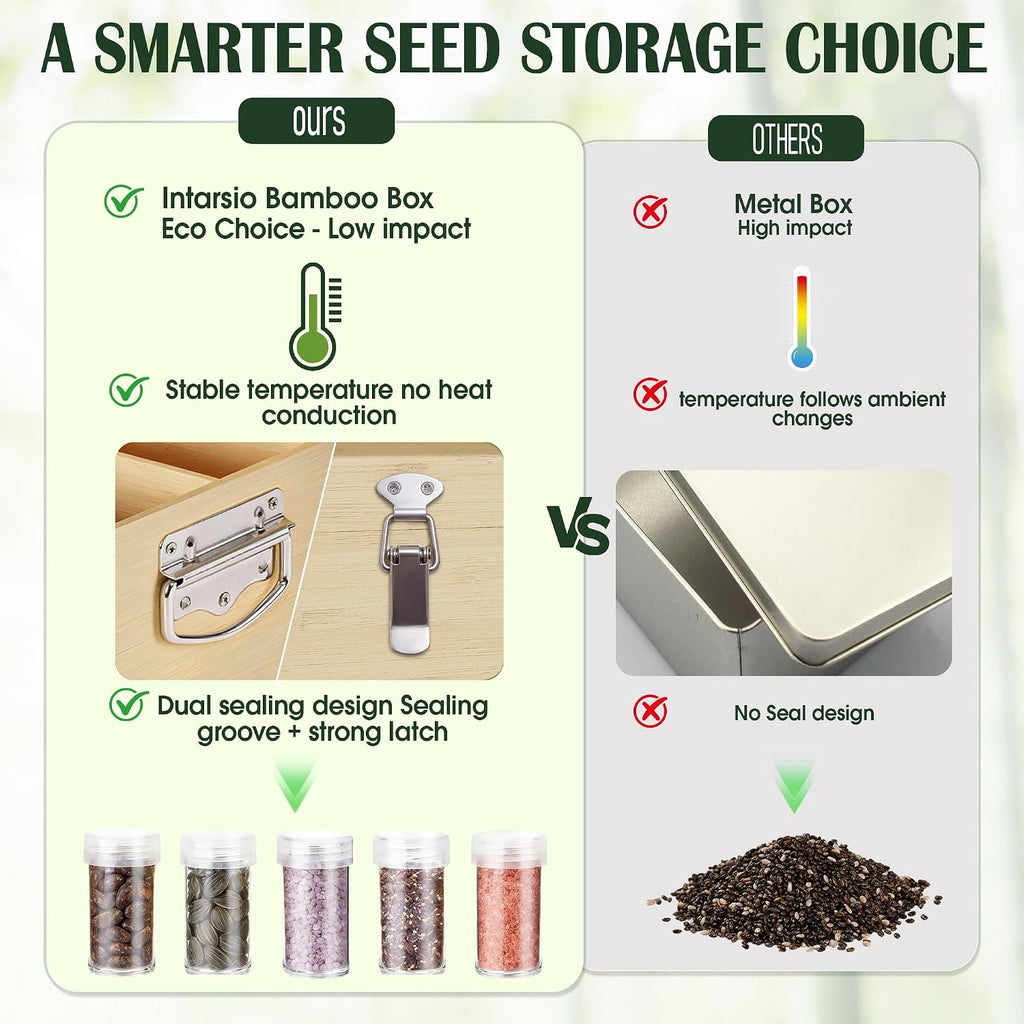 Bamboo Seed Storage Organizer, Large Garden Seed Organizer with Lid & Safety Lock & Handles, Seed Box Includes Seed