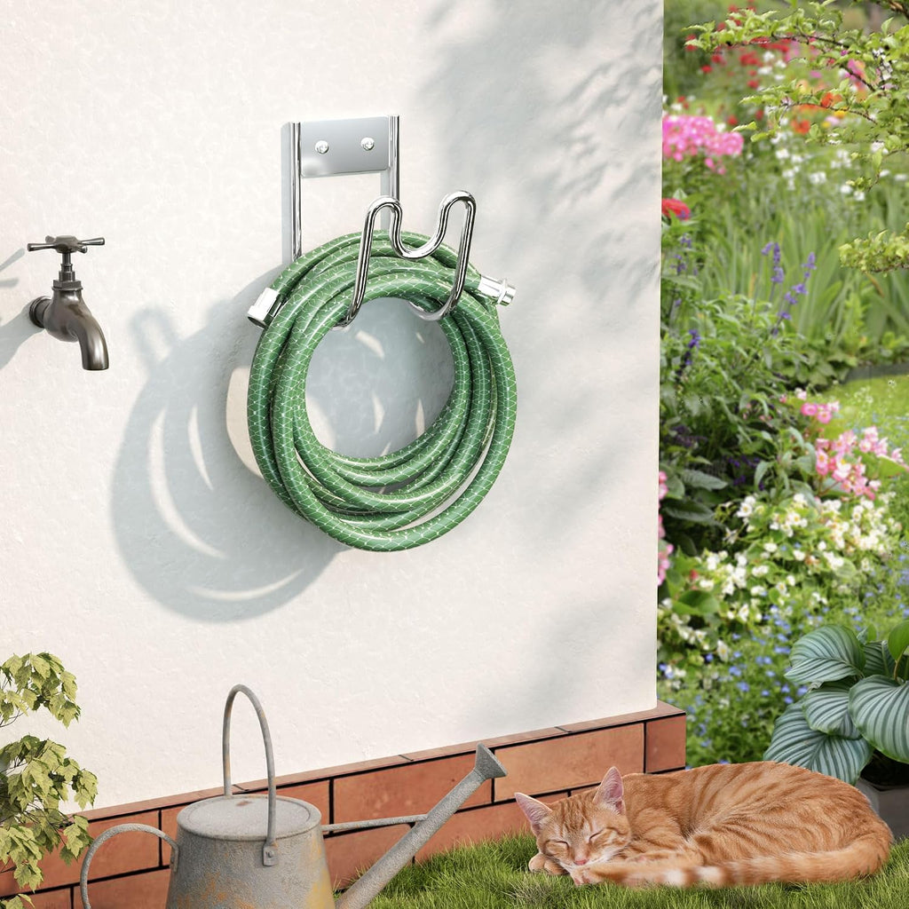 Stainless Steel Garden Hose Holder - Silver SS304 Water Hose Holder - Wall Mounted Hose Hanger Heavy Duty for Water
