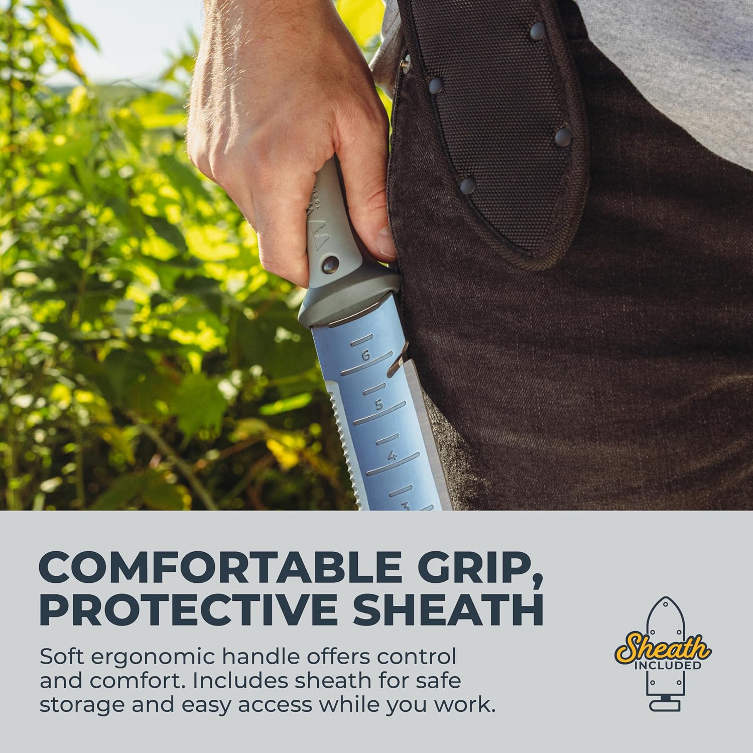 Heavy Duty Hori Hori Garden Knife - Stainless Steel Soil Knife with Serrated Edge, Depth Markings, and Ergonomic Grip