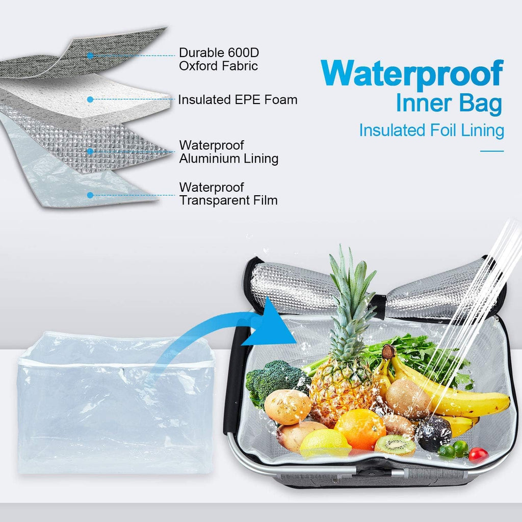 LIQING 35L Large Picnic Basket 2 Layers of Internal Pockets Leak-Proof and Insulated ，Folding with Internal Support for