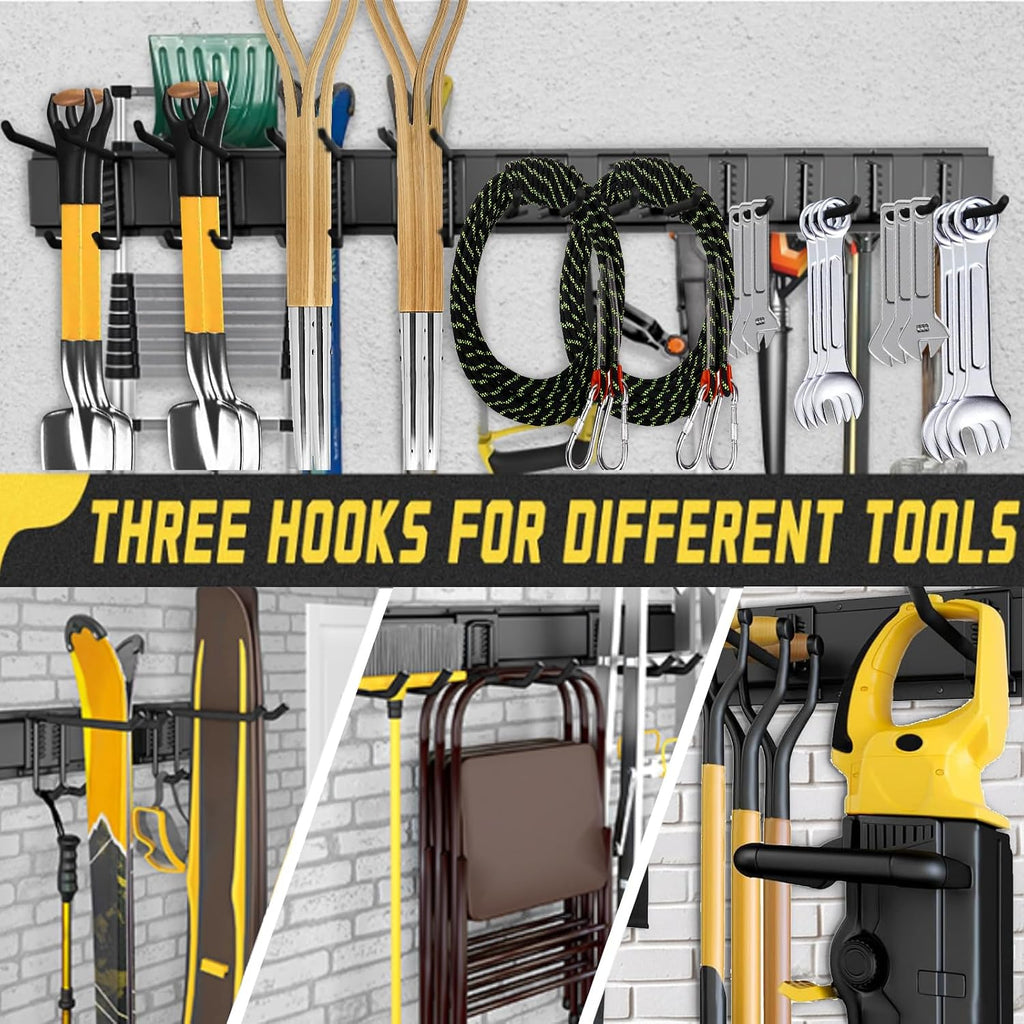 64'' Garage Tool Organizer Wall Mount, 18 PCS Adjustable Garden Tool Hanger Rack, Garage Hooks Heavy Duty, Shovel