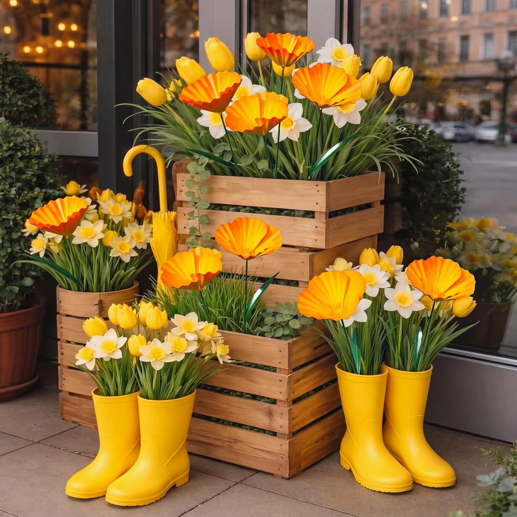 5 Pack Metal Flowers Garden Stake Decor for Outside 25. 2 Inch Metal Flowers Stakes Garden Decorations for Outdoor Yard