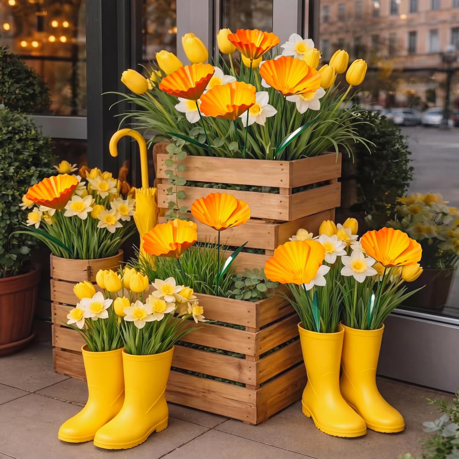 5 Pack Metal Flowers Garden Stake Decor for Outside 25. 2 Inch Metal Flowers Stakes Garden Decorations for Outdoor Yard