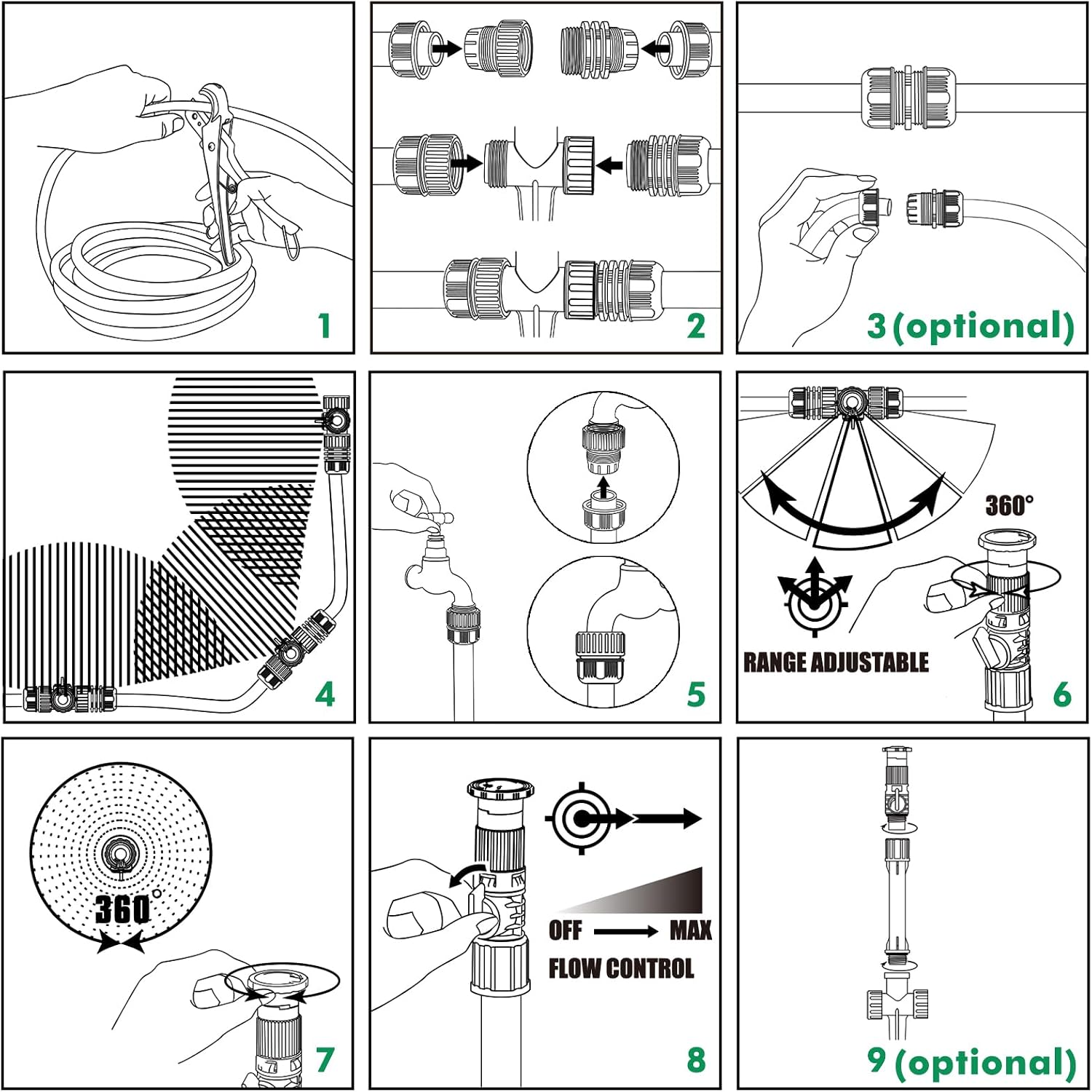 RESTMO Water Sprinklers for Yard, Above Ground Irrigation System for Lawn | Adjustable Spray Range, DIY Above Ground