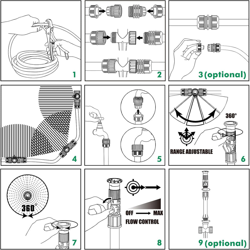 RESTMO Sprinklers for Yard, Above Ground Irrigation Garden Sprinkler System | Adjustable Spray Range, DIY Above Ground