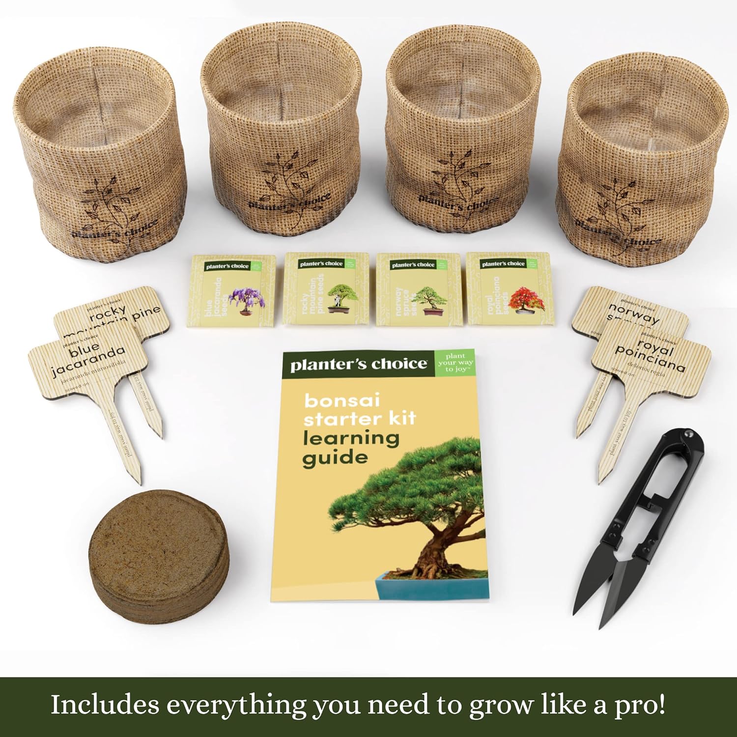 Bonsai Tree Kit for Beginners & Plant Lovers - Grow Your Own Bonsai | 4 Species Starter Kit with Burlap Pots, Shears