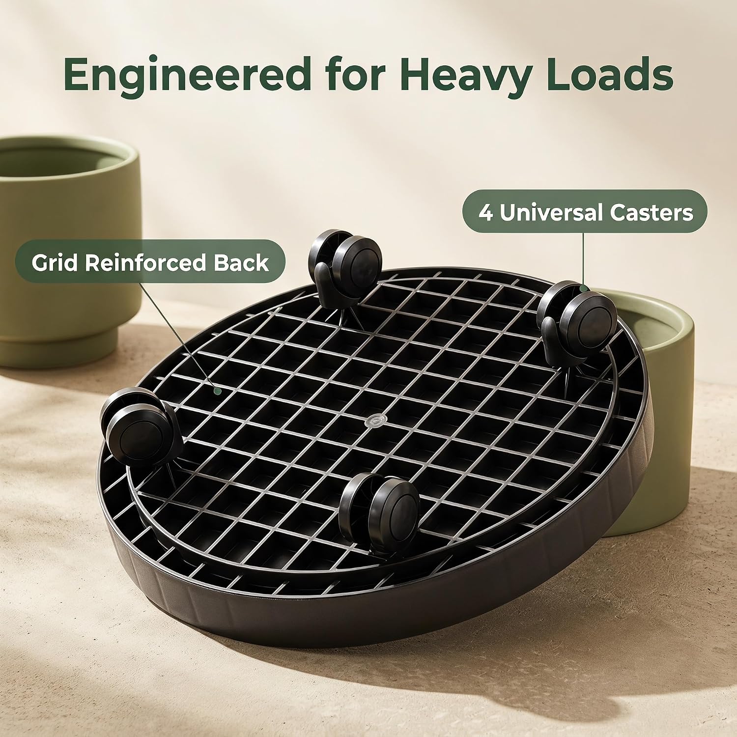 2 Pack of 14 Inch Heavy Duty Plant Caddy with Wheels,Rolling Plant Stand Pot Trolley,Wheeled Planter Saucer Tray,Potted