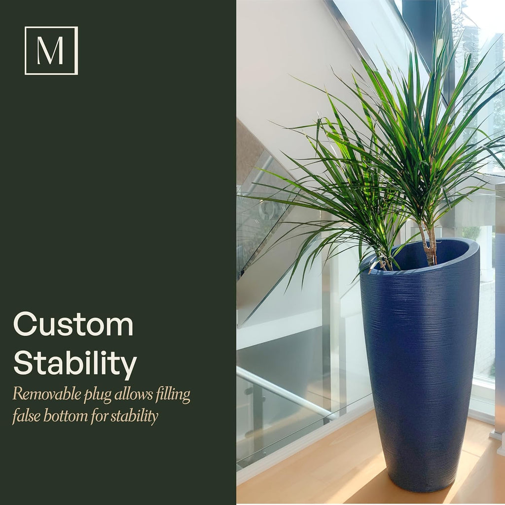 Mayne Modesto 32in Tall Round Modern Planter, Espresso | All season, Indoor/Outdoor, Double-wall design, Fade