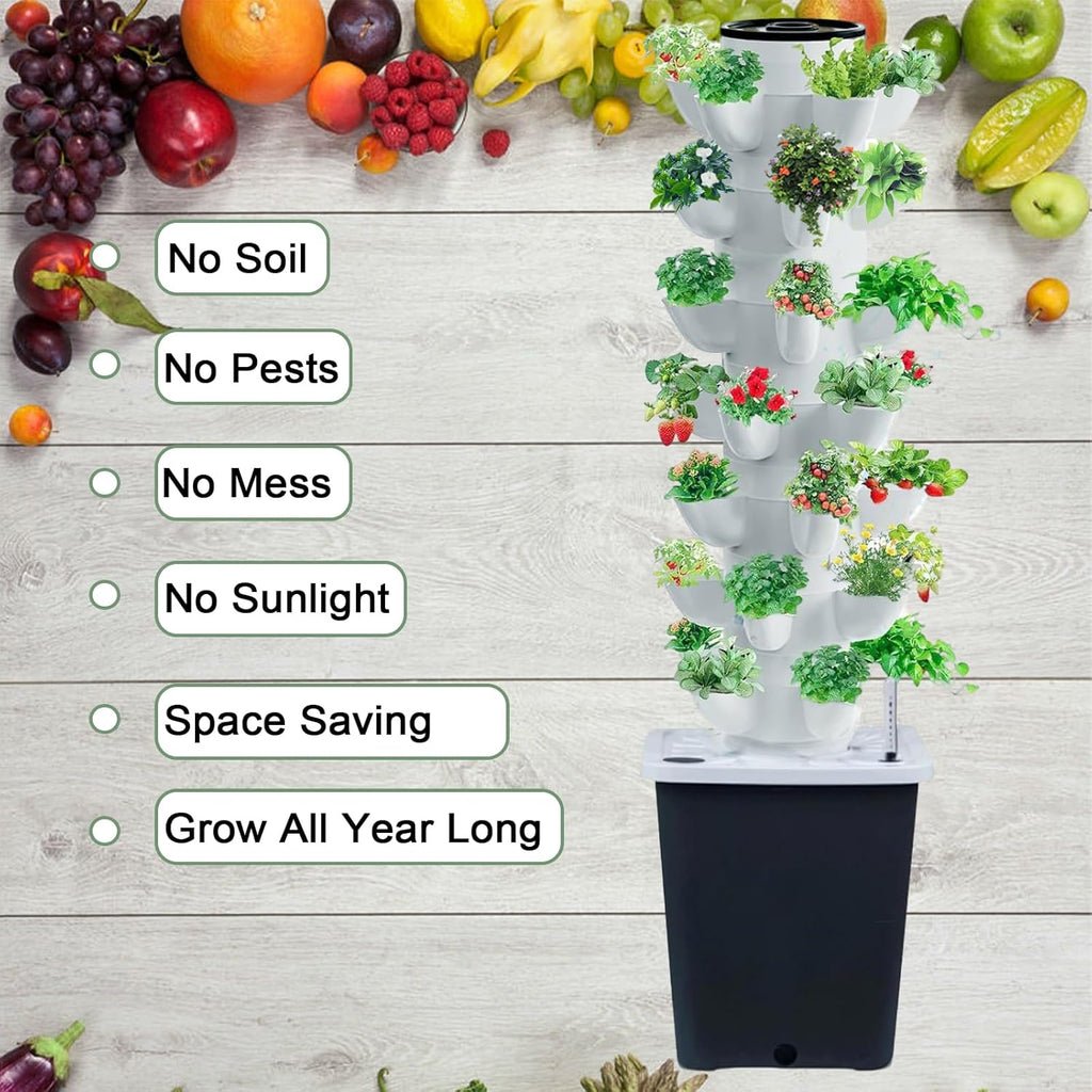 Hydroponics Tower Indoor Growing System Vertical Garden Planter Indoor Smart Garden Kit with Pump and Movable Water