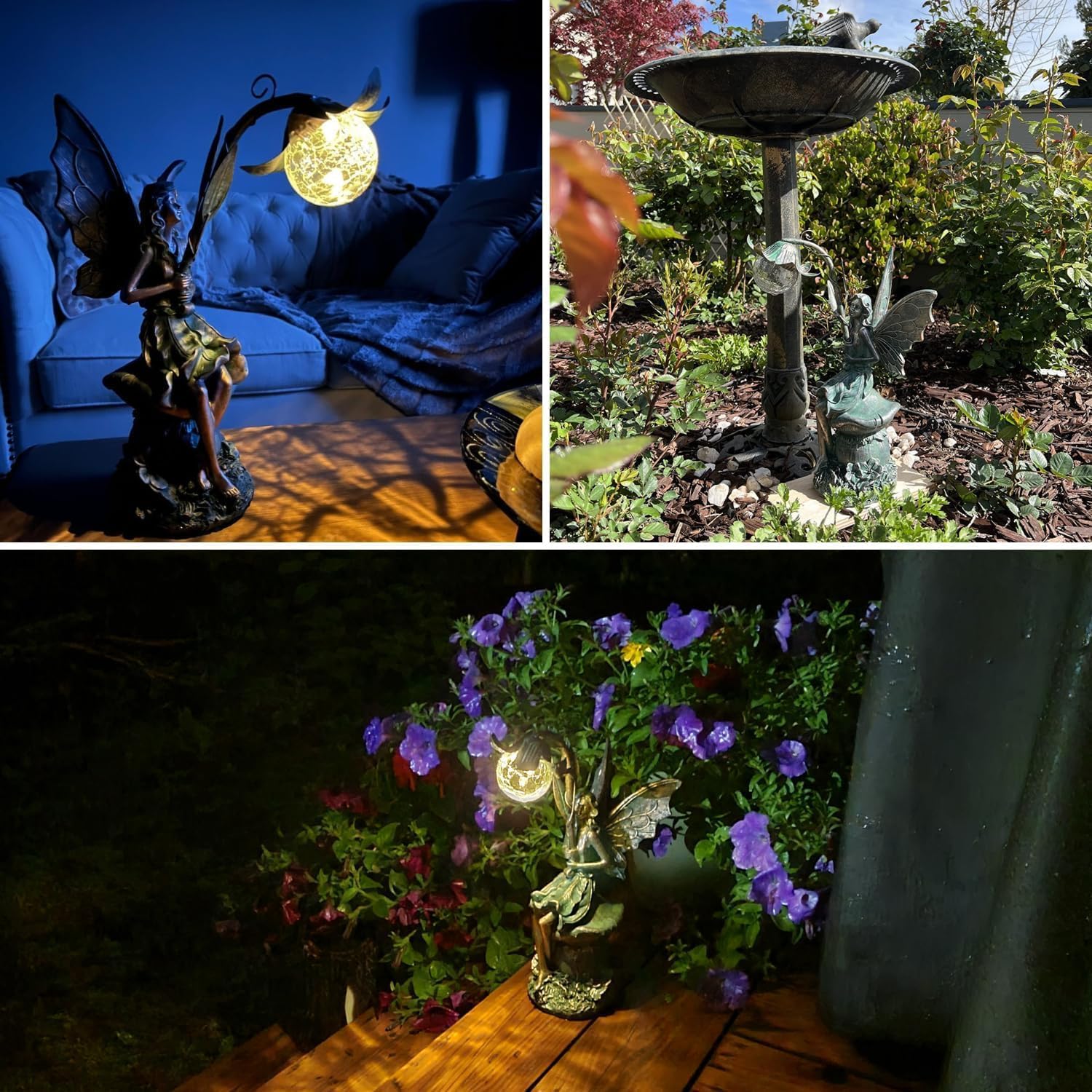 TERESA'S COLLECTIONS Garden Statues Fairy Sculptures & Statues, Outdoor Solar Light Garden Decor Resin Patina Bronze