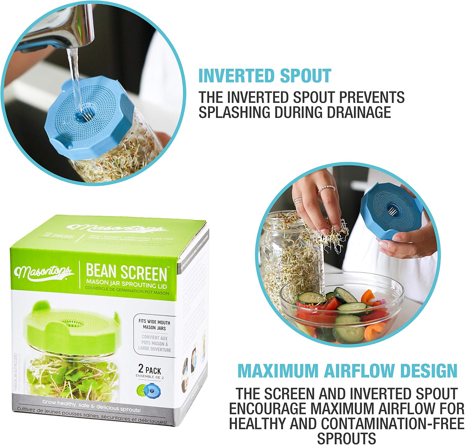 Masontops Bean Screen Sprouts Growing Kit - Sprouting Lids & Sprout Mixes Microgreens Growing Kit - Sprouting Kit Wide