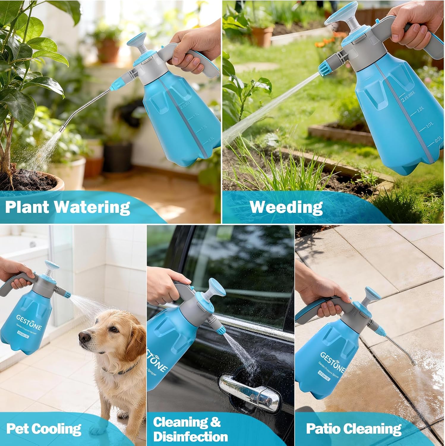 Hand Pump Sprayer 1/2 Gallon, Leak-Proof Plant Mister Spray Bottle | 2L Handheld Garden Pressure Sprayer, Lockable