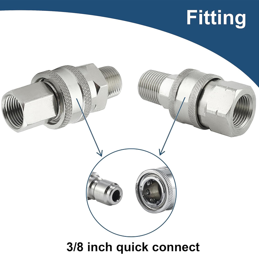 Pressure Washer Quick Connect 3/8 Inch, Stainless Steel, 8 Piece | Pressure Washer Fittings, Adapter Set, Female and