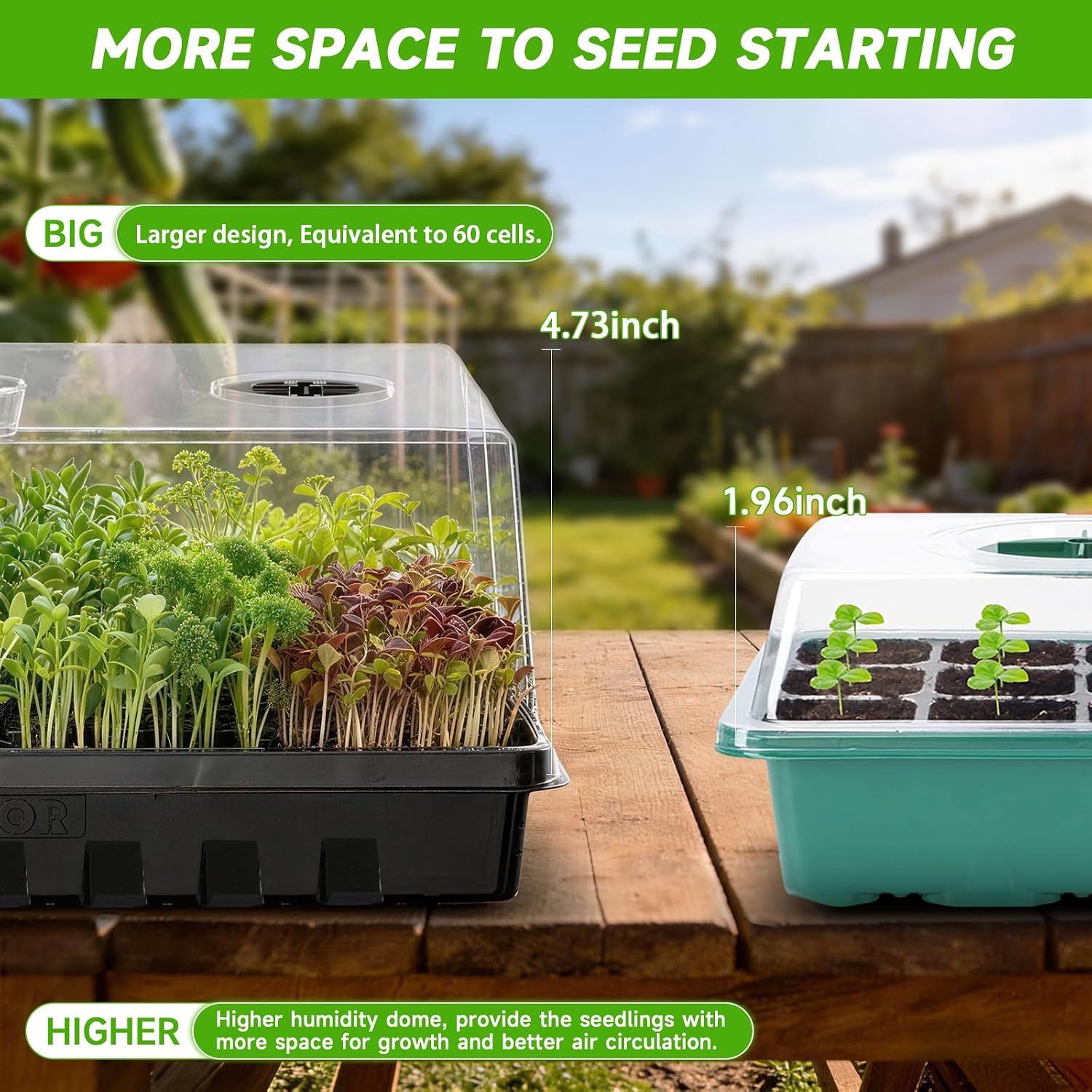 Seed Starter Tray, Gardening Plant Grow Trays Kit for Seedling, Germination Trays with 4.72 Inch High Humidity