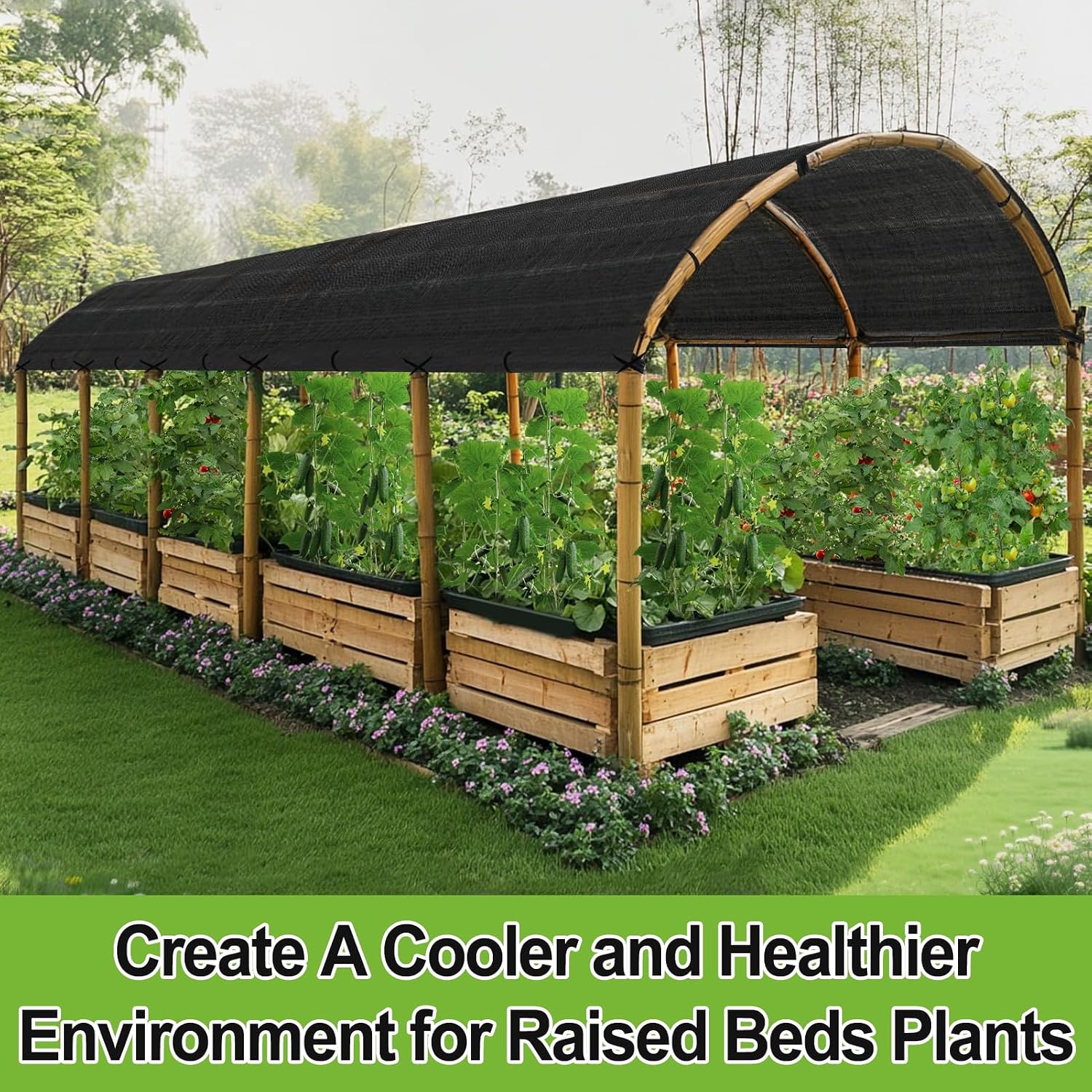 Bigmeta Cuttable Shade Cloth for Garden | 10x30FT 50% UV-Resistant Mesh Tarp with Rope, Black Sun Cover Net for Patio