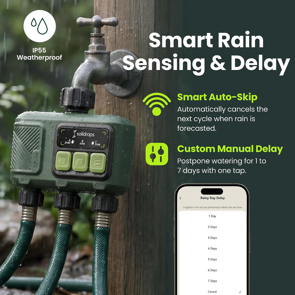 WiFi Water Timer Smart Irrigation Controller with Gateway | 984ft RF range, 8-month battery life, weather delay, OTA