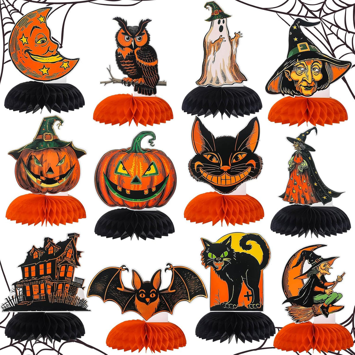 AmazingSpark 12 Pcs Halloween Honeycomb Centerpieces Vintage Party