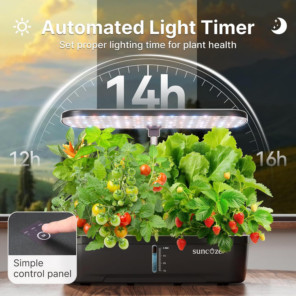 Hydroponics Growing System, 12 Pods, 12.4 in Adjustable Height | Indoor herb Garden with 20W LED Grow Light, Visible