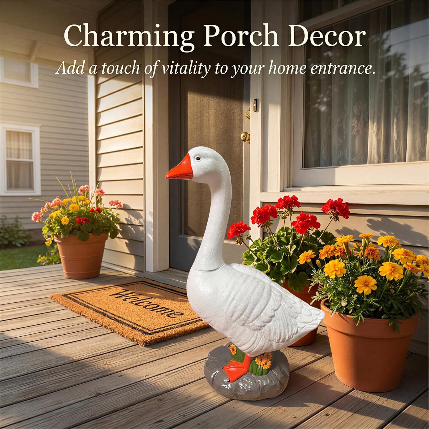 23Inch Porch Goose Statue, Hollow Resin Garden Goose with Removable Cowboy Hat & Bandana, Sand-Fillable Base for