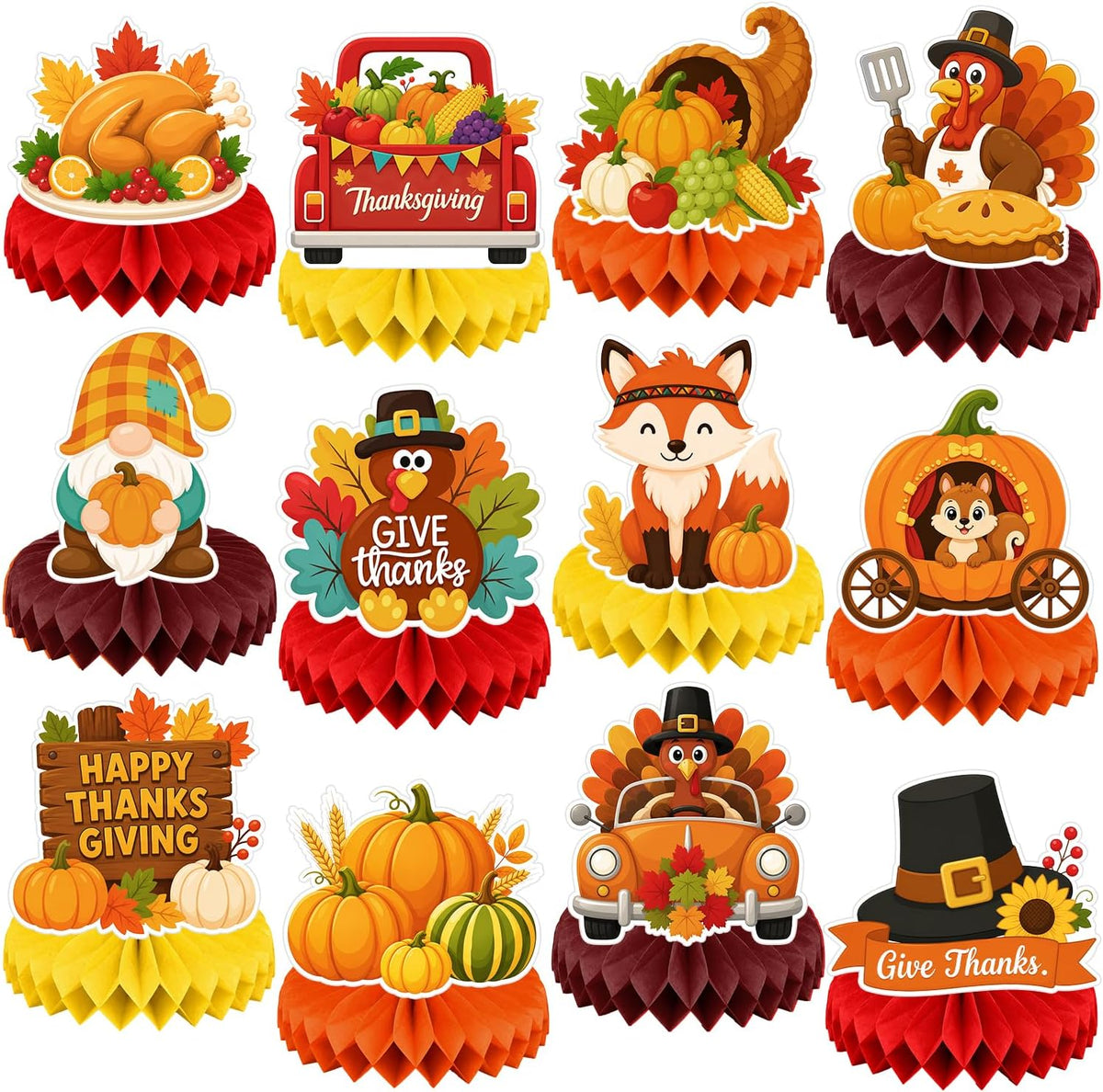 12Pcs Thanksgiving Decorations Thanksgiving Honeycomb Centerpieces