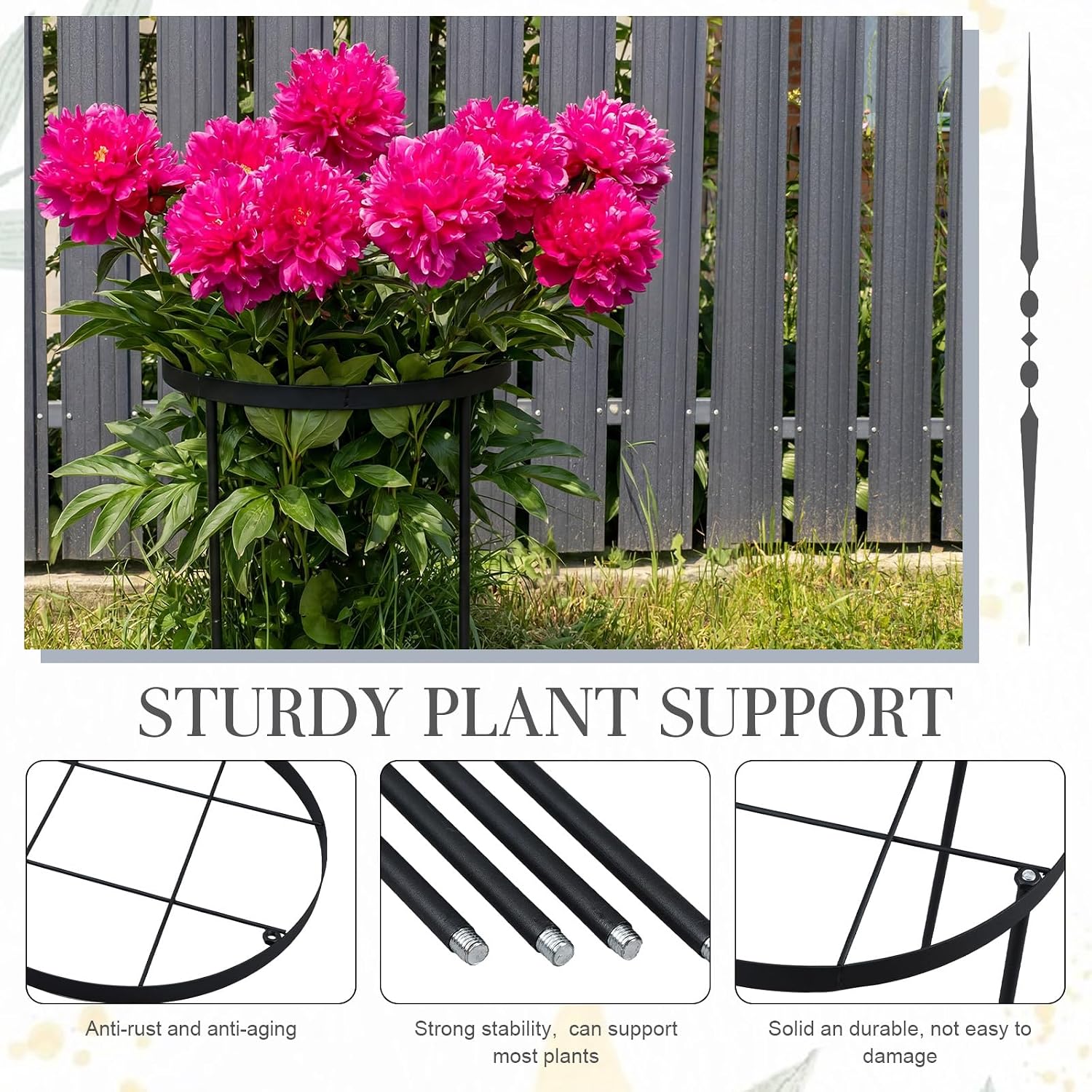 2 Pack 18.9" x 23.6" Large Peony Cage and Support Durable Round Plant Support Ring Tall Plant Cage for Outdoor Peony