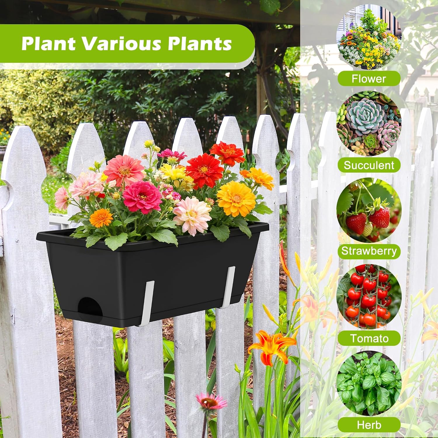 Railing Planter Boxes 6 Pack Window Boxes Planters with Adjustable Brackets | Outdoor Hanging Flower Pots for Railling