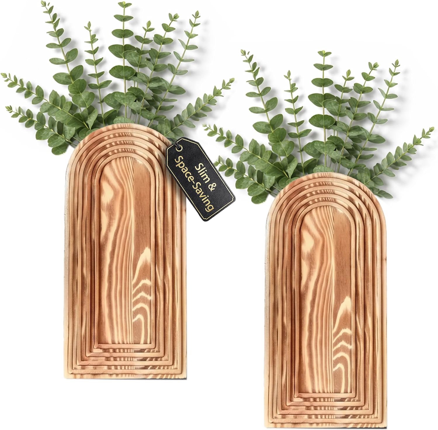 Wooden Wall Planter Vase Set of 2 - Natural Wood Wall Vases for Flowers & Decor - Wall Decor Farmhouse Walls Art for