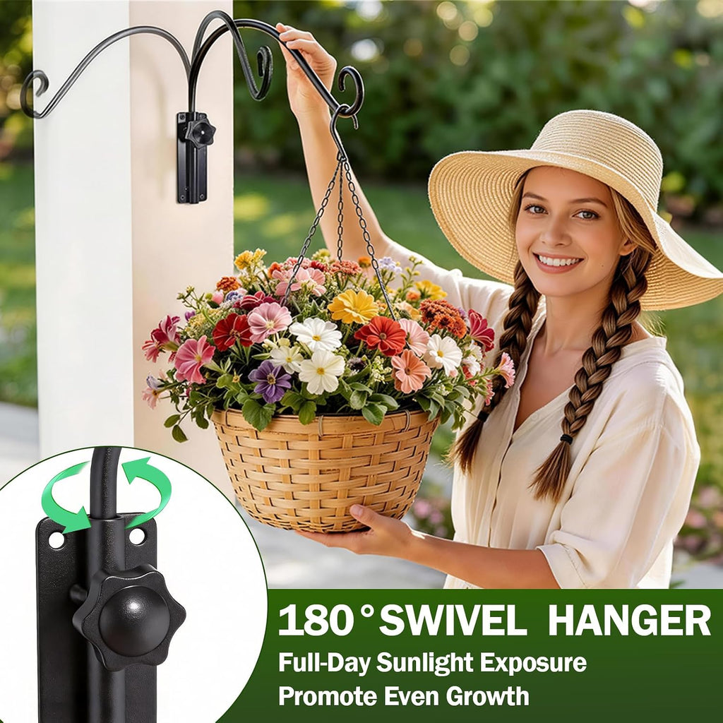 16 Inch Swivel Plant Hangers Bracket, 2 Pack Bird Feeder Hangers | Heavy Duty Swinging Plant Hanger, Solid Iron Wall