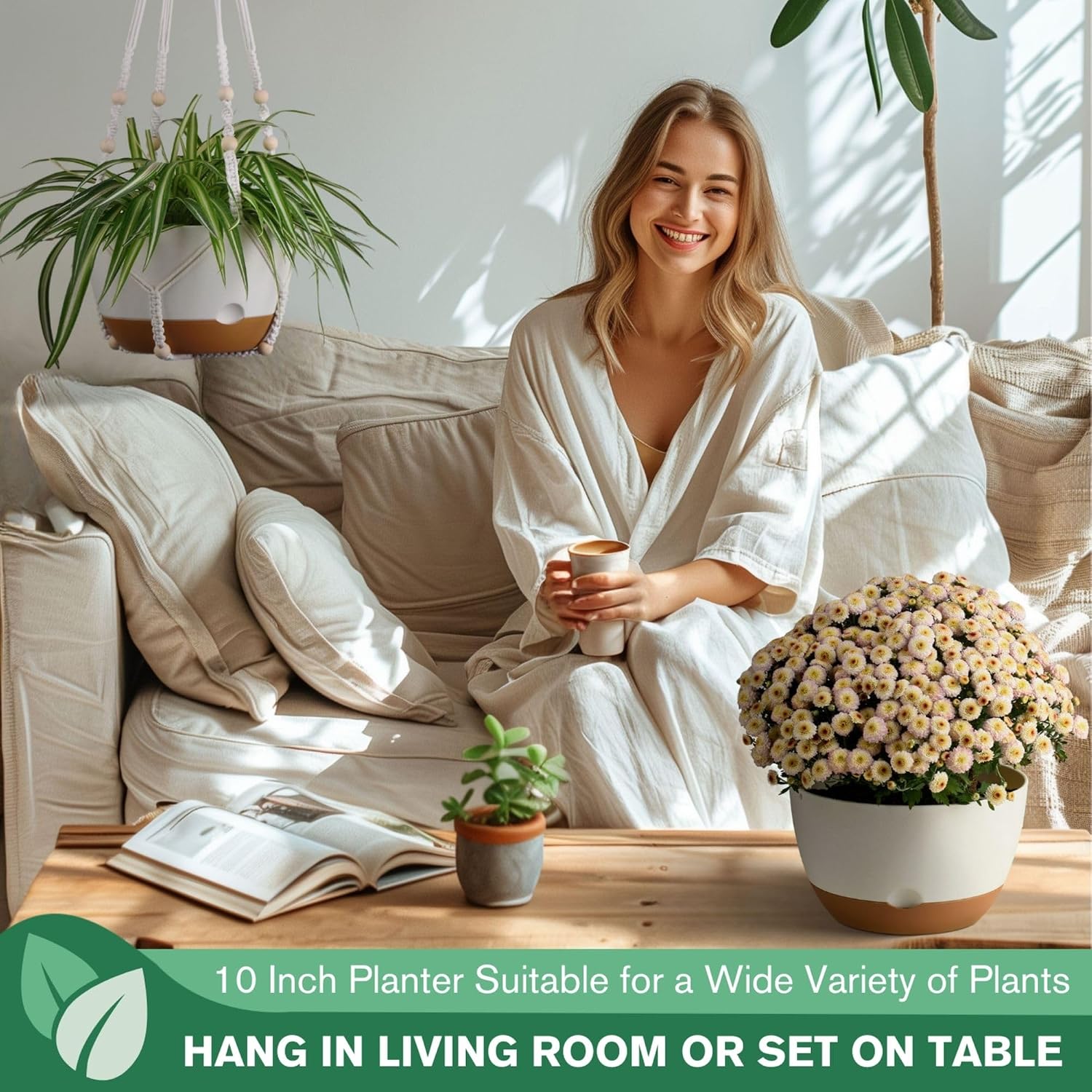 Set of 2-10 Inch Hanging Planters for Indoor Plants with Self-Watering Includes Hanging Pots for Plants, Outdoor