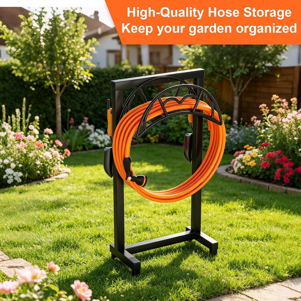 VyGrow Garden Hose Holder, Freestanding Heavy Duty Water Hose Holder for Outside, Upgraded Metal Hose Stand with 4