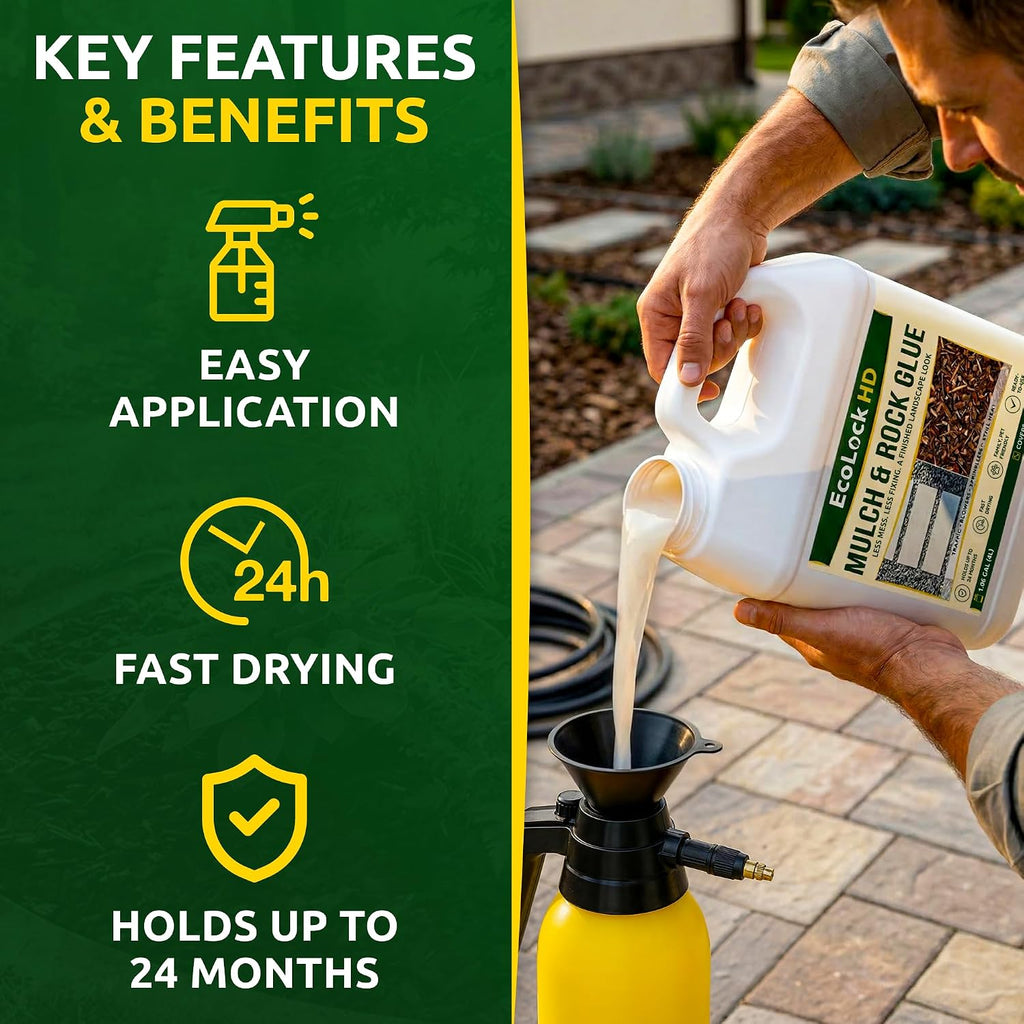 Rock & Mulch Glue for Landscaping Sprayer, Gravel Stabilizer 1 Gal | Outdoor Pea Gravel Glue, Fast-Drying, Garden & Pet