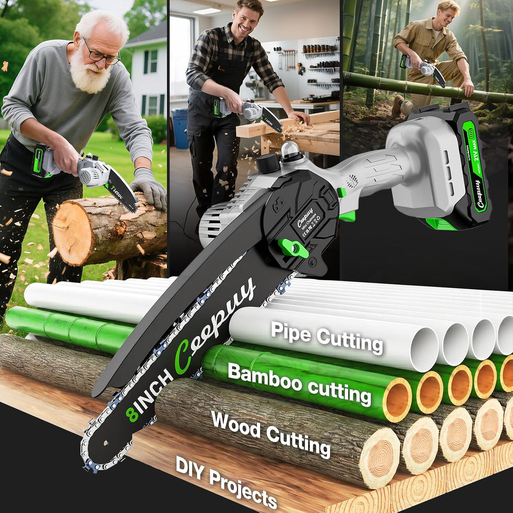 CEEPUY Mini Chainsaw Cordless, 8/6 Inch Portable Electric Chainsaw with Automatic Oiler/Security Lock/Battery Powered