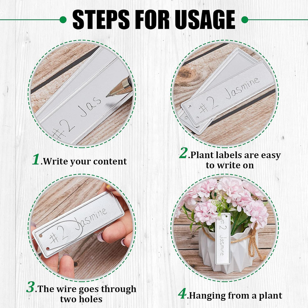 Ripeng 200 Pieces Aluminum Metal Plant Labels Writable Seedling Tree Tags with 6 Inch Wires Waterproof Double Sided