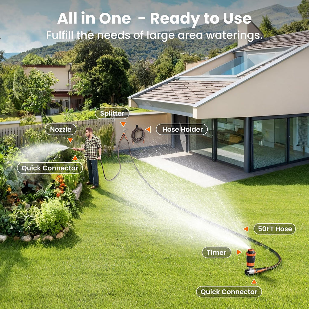 Giraffe Tools Garden Hose 5/8", 50ft Garden Hose Set | Water Hose Heavy Duty, Flexible, Lightweight Hybrid Hose with